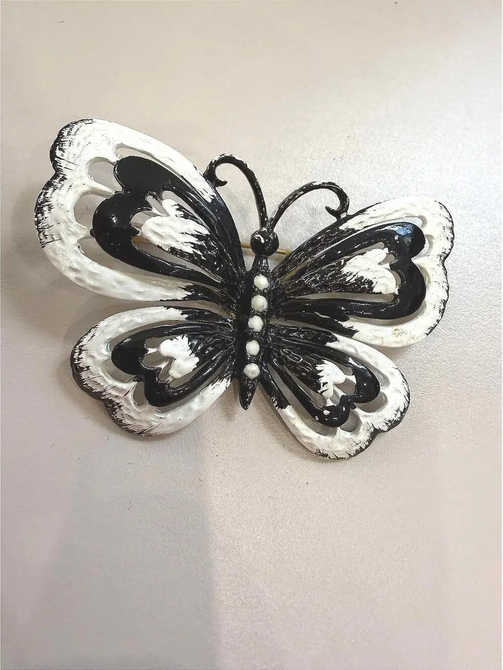 Black and White Decorative Butterfly Brooch